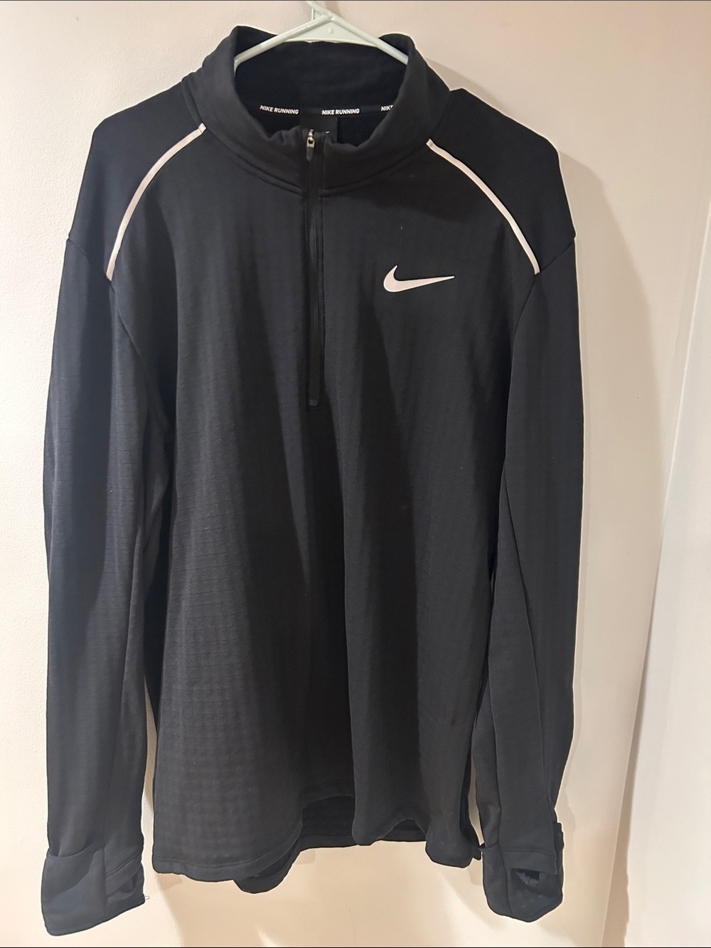 Nike Men’s Black Dri-FIT 1/4 Zip Performance Pullover White Trim Athletic Top XL